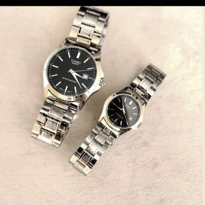 خرید اینترنتی ست ساعت مردونه و زنونه کاسیو casio استیل صفحه مشکی