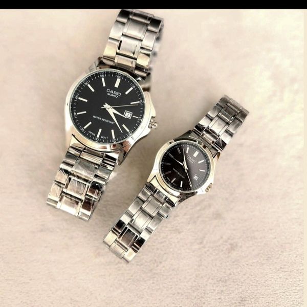 ست ساعت مردانه و زنانه کاسیو casio استیل صفحه مشکی