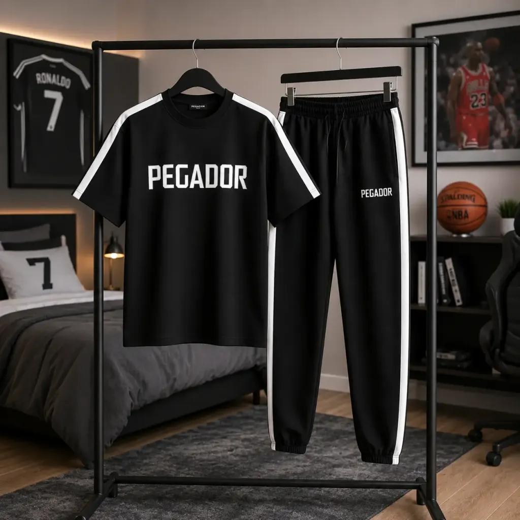 خرید اینترنتی قیمت ست تیشرت و شلوار مردانه بنگال کش مدل Pegador-مشکی