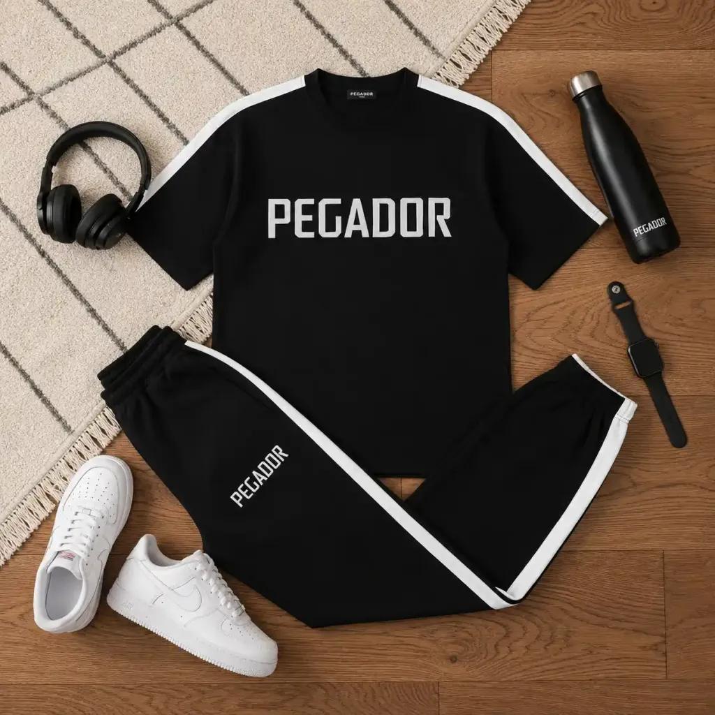 خرید اینترنتی قیمت ست تیشرت و شلوار مردانه بنگال کش مدل Pegador-مشکی