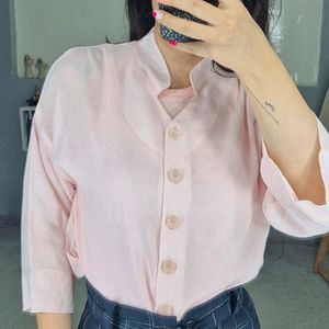 شومیز لینن کریستالی صورتی