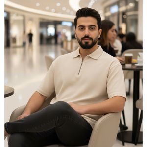 خرید اینترنتی قیمت تیشرت مردانه یقه زیپ دار کرم مدل Arban-کرم