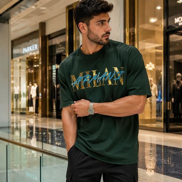 تیشرت مردانه پنبه سوپر MILAN  قواره باکسی در 4 رنگ