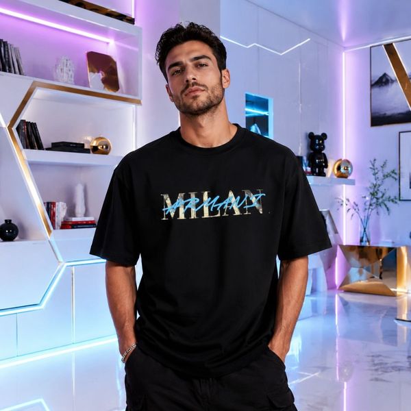 تیشرت مردانه پنبه سوپر MILAN  قواره باکسی در 4 رنگ