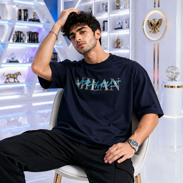 تیشرت مردانه پنبه سوپر MILAN  قواره باکسی در 4 رنگ