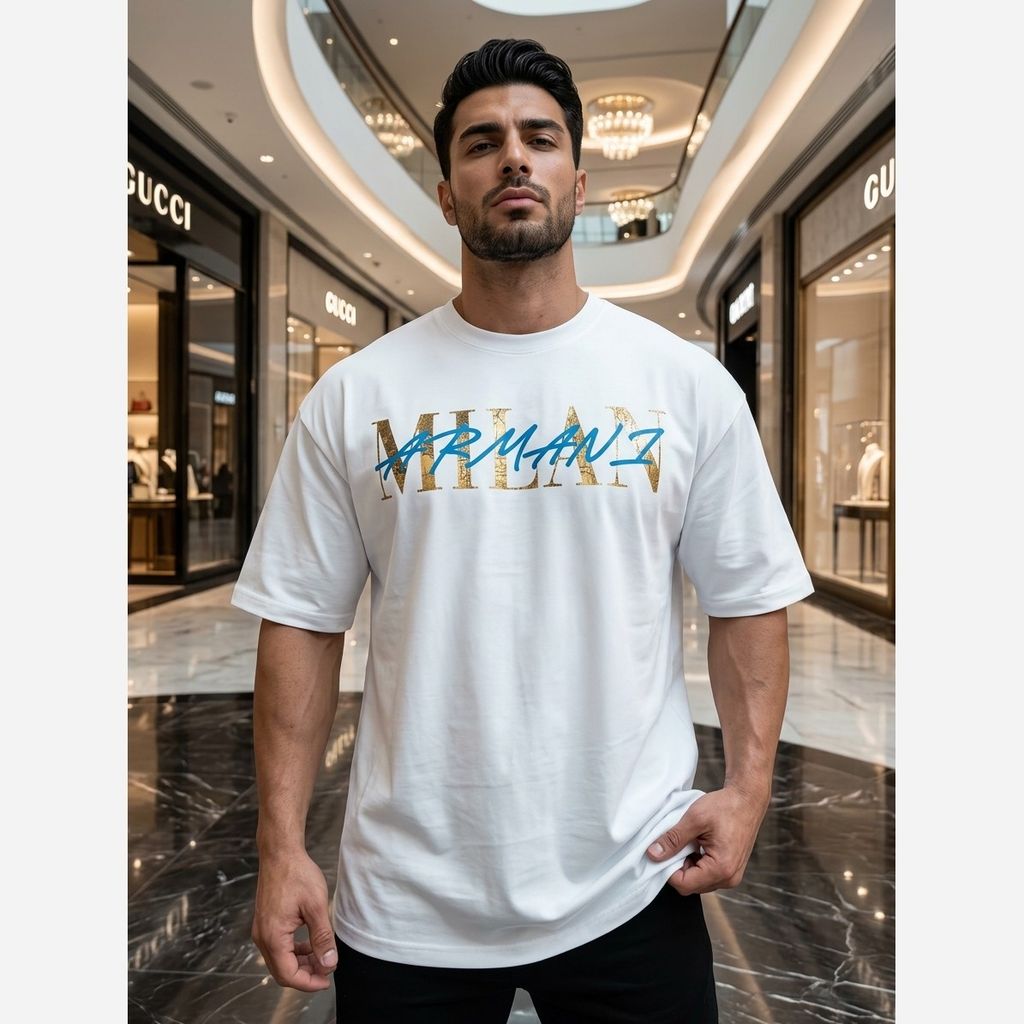 قیمت تیشرت مردانه پنبه سوپر MILAN  قواره باکسی در 4 رنگ