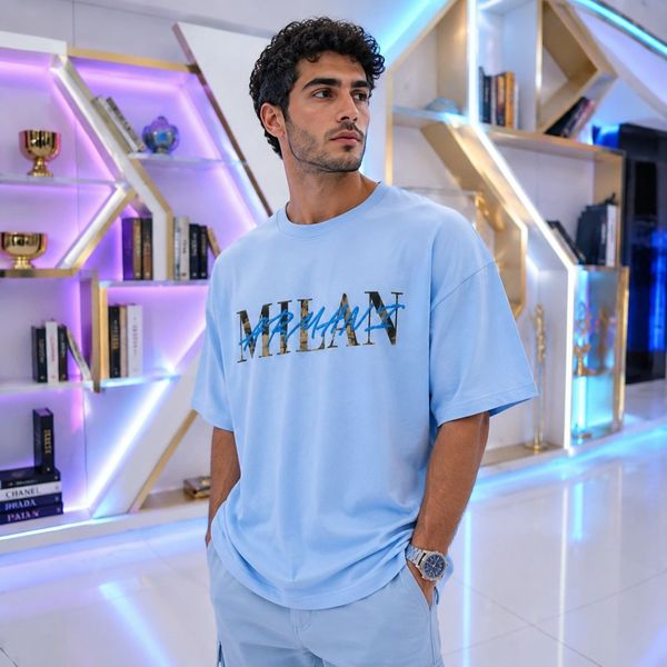 تیشرت مردانه پنبه سوپر MILAN  قواره باکسی در 4 رنگ