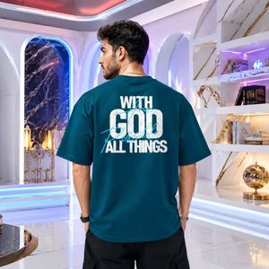فروش اینترنتی تیشرت مردانه پنبه سوپر with GOD قواره باکسی در 5 رنگ