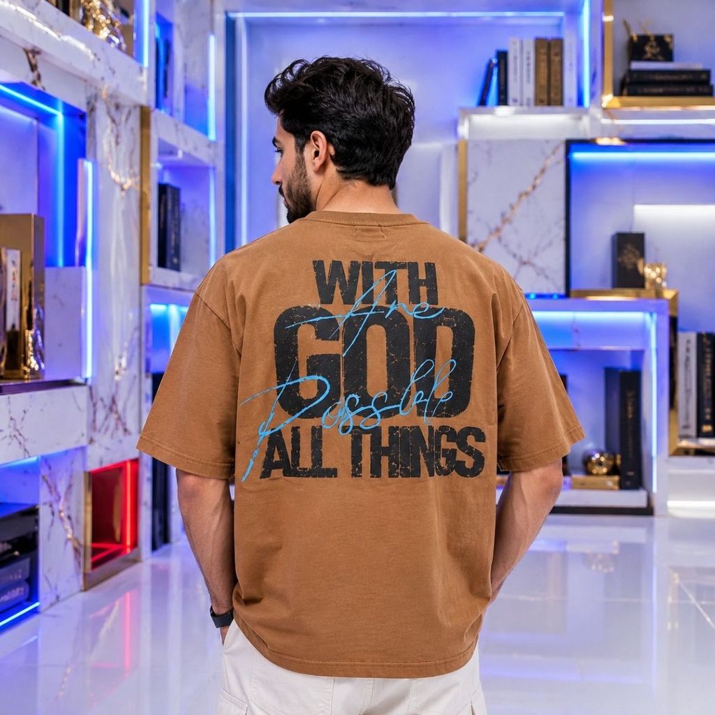مشخصات تیشرت مردانه پنبه سوپر with GOD قواره باکسی در 5 رنگ