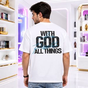 قیمت ارزان تیشرت مردانه پنبه سوپر with GOD قواره باکسی در 5 رنگ
