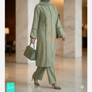 خرید اینترنتی قیمت مانتو گلدوزی شانتون اسلپ آوا سبز