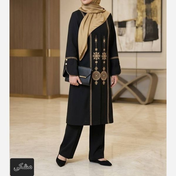 مانتو گلدوزی شانتون اسلپ آوا آبی