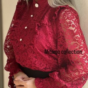 خرید اینترنتی شومیز زنانه مجلسی دانتل زرشکی