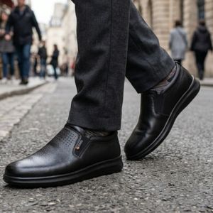 کفش چرم مردانه بی بند مدل کرینگر مشکی