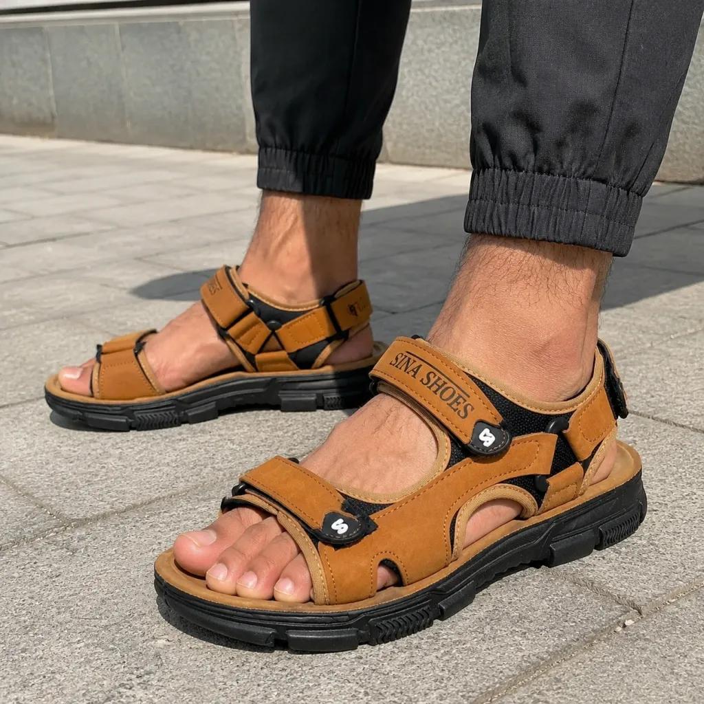 خرید اینترنتی قیمت کفش صندل مردانه تابستانی مدل Sina Shoes -عسلی
