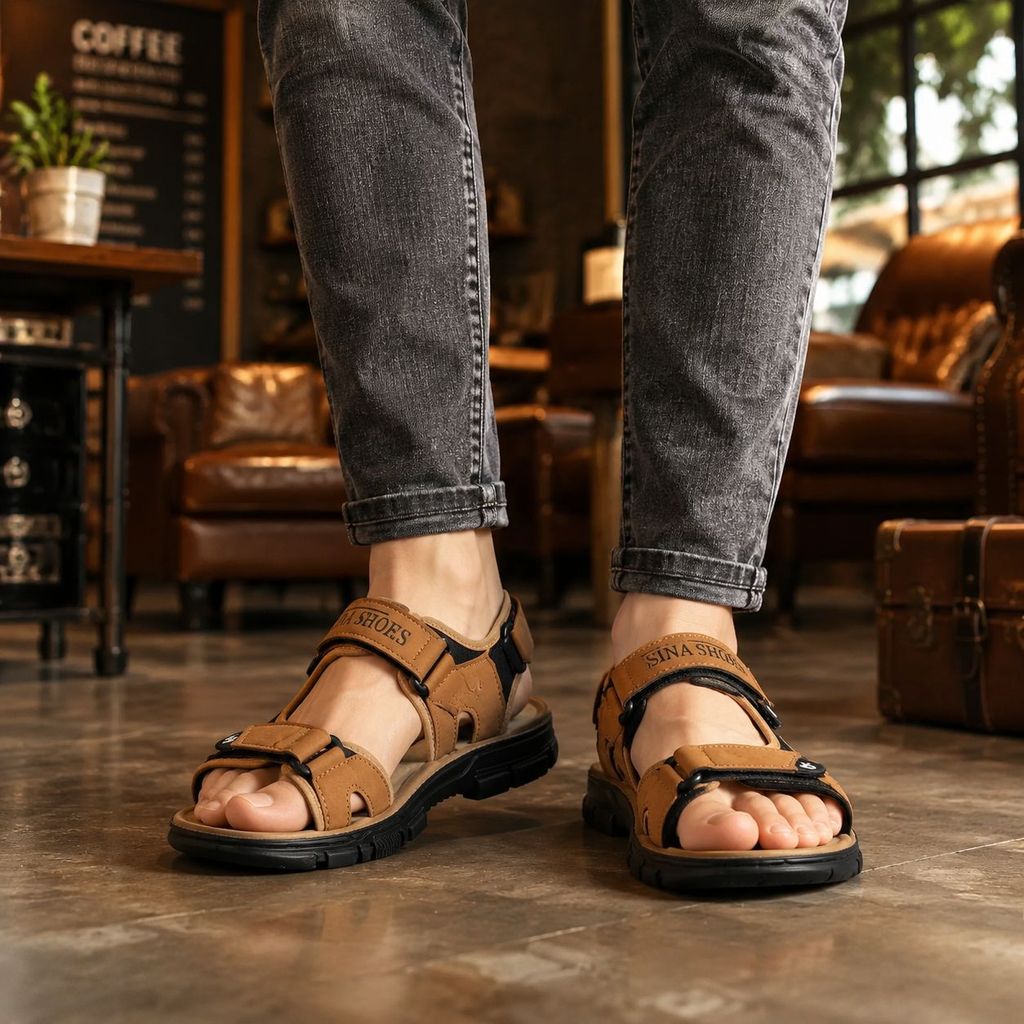 خرید اینترنتی کفش صندل مردانه تابستانی مدل Sina Shoes -عسلی