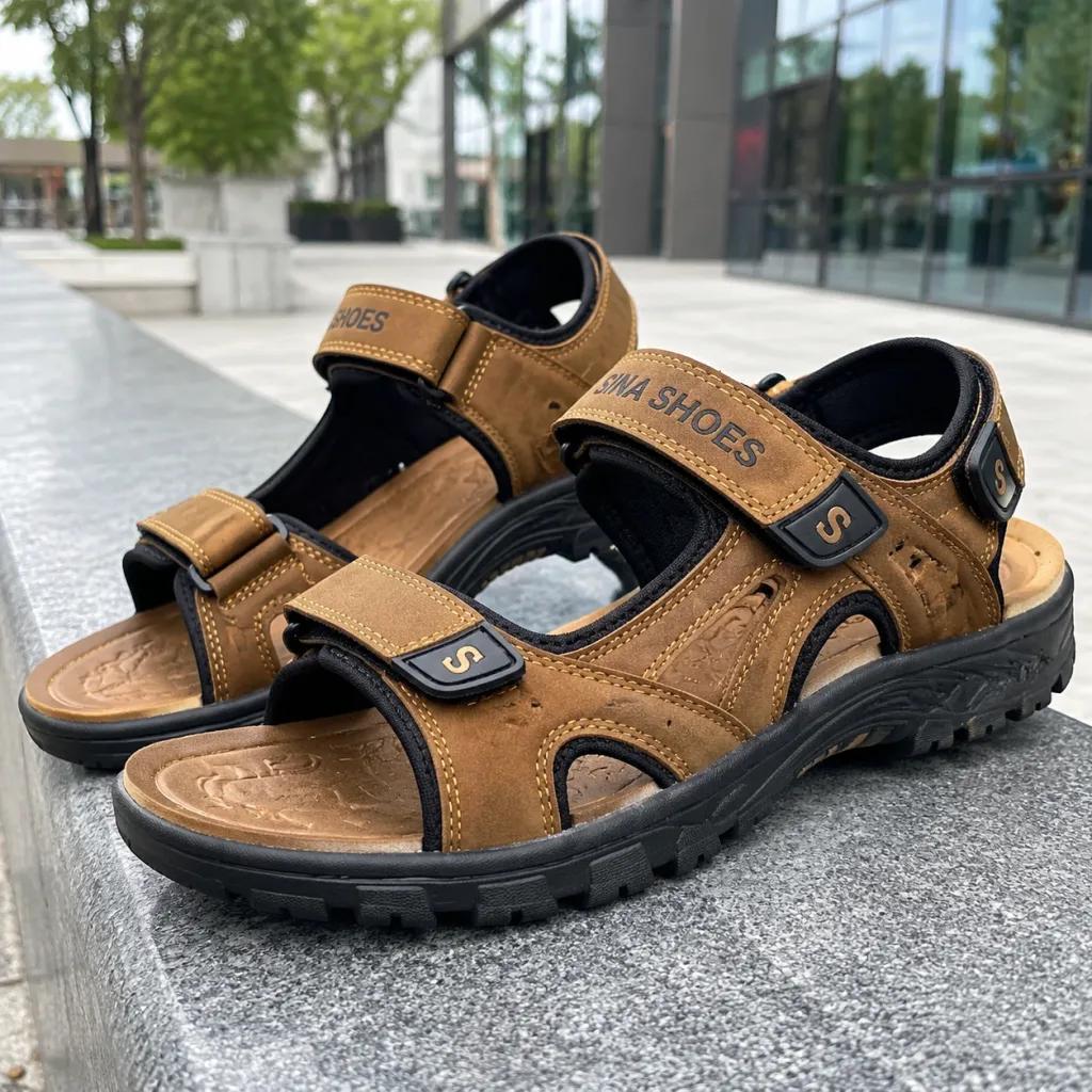 خرید اینترنتی قیمت کفش صندل مردانه تابستانی مدل Sina Shoes -عسلی