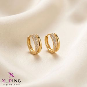 گوشواره حلقه‌ای ژوپینگ طرح دو لاین نگین‌دار طلایی