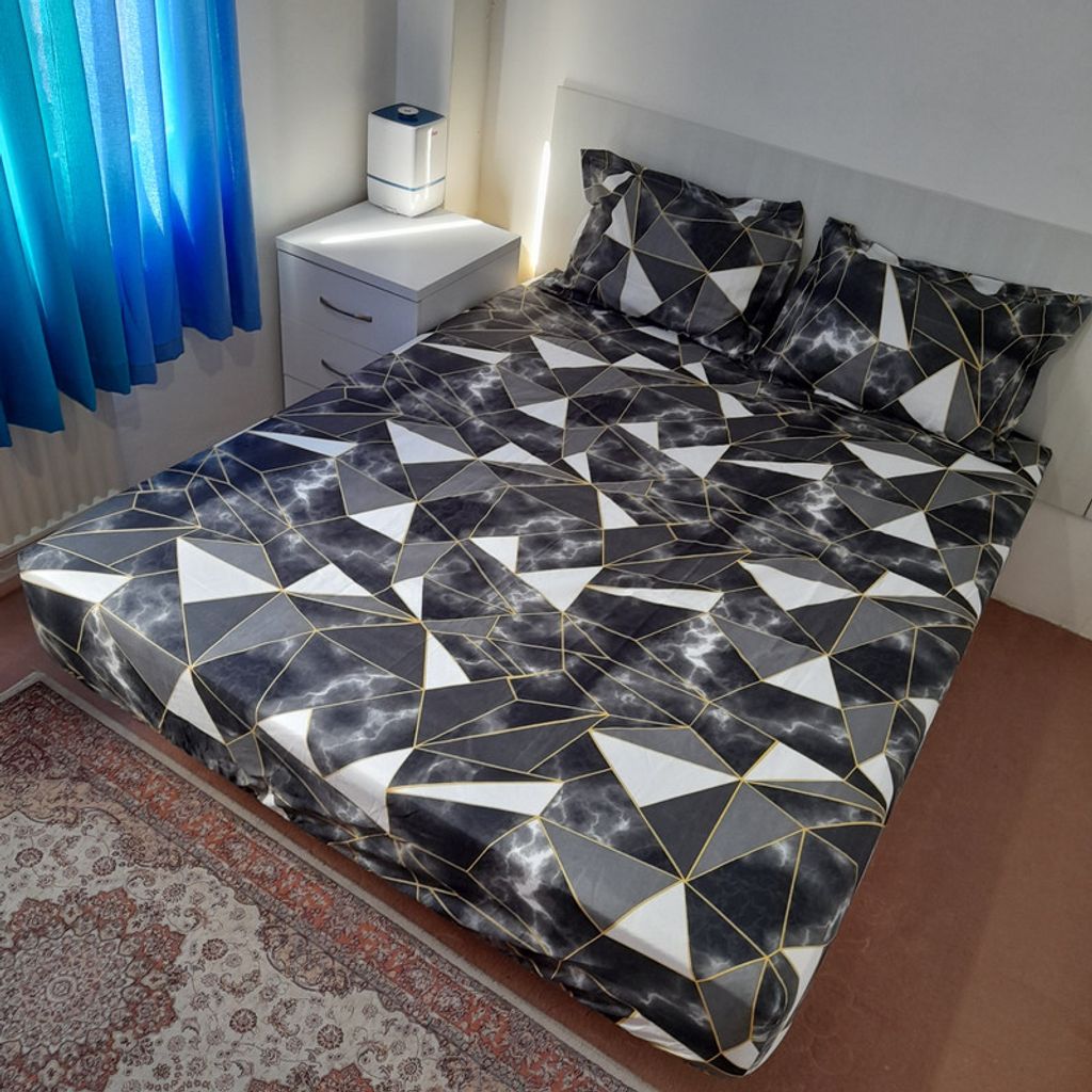 خرید اینترنتی قیمت سرویس ملحفه مدل کشدار طرح ماربل هندسی کد 180  دو نفره سه تکه