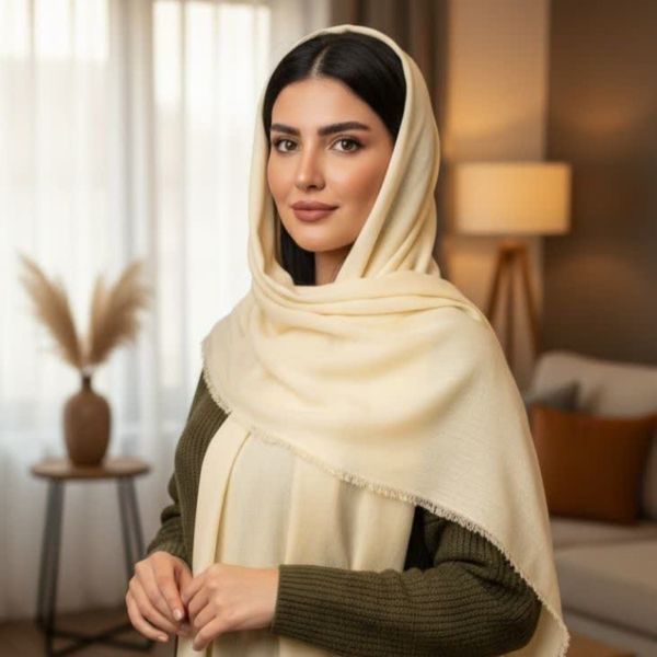 شال پفکی ساده تک رنگ دورریش
