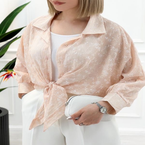 شومیز گره‌ای گل گچی