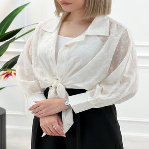 خرید اینترنتی قیمت شومیز گره‌ای گل گچی