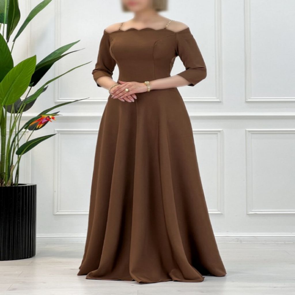 خرید اینترنتی قیمت ماکسی مجلسی زنانه سرشانه زنجیری