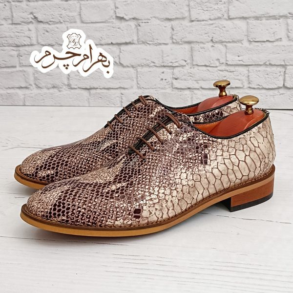 کفش مردانه مجلسی چرم طبیعی ترک مدل جردن پوست ماری کرم