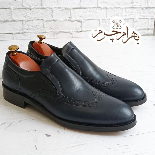 کفش مردانه مجلسی چرم طبیعی مدل هاوانا سرمه ای