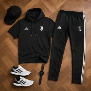 خرید اینترنتی قیمت ست تیشرت کلاهدار و شلوار مردانه مدل Juventus-مشکی