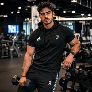 خرید اینترنتی قیمت ست تیشرت کلاهدار و شلوار مردانه مدل Juventus-مشکی