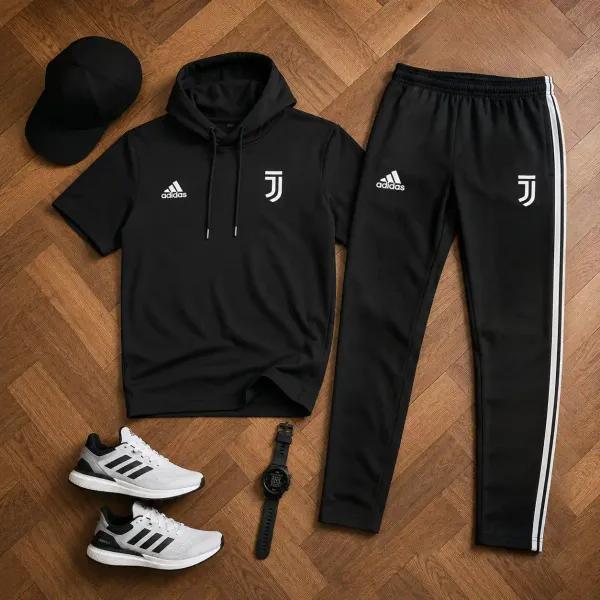 ست تیشرت کلاهدار و شلوار مردانه مدل Juventus-مشکی