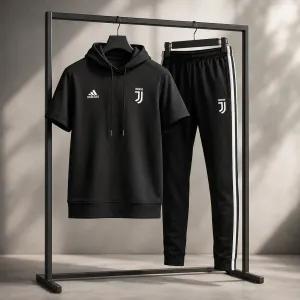 خرید آنلاین ست تیشرت کلاهدار و شلوار مردانه مدل Juventus-مشکی