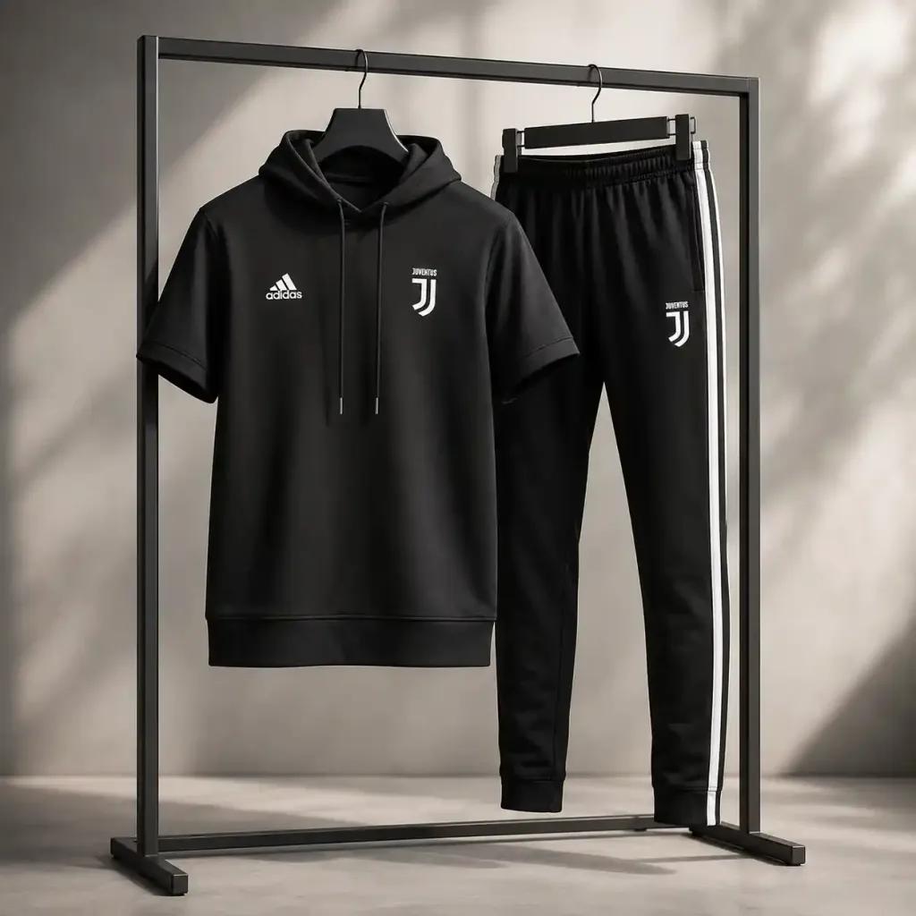 خرید اینترنتی قیمت ست تیشرت کلاهدار و شلوار مردانه مدل Juventus-مشکی