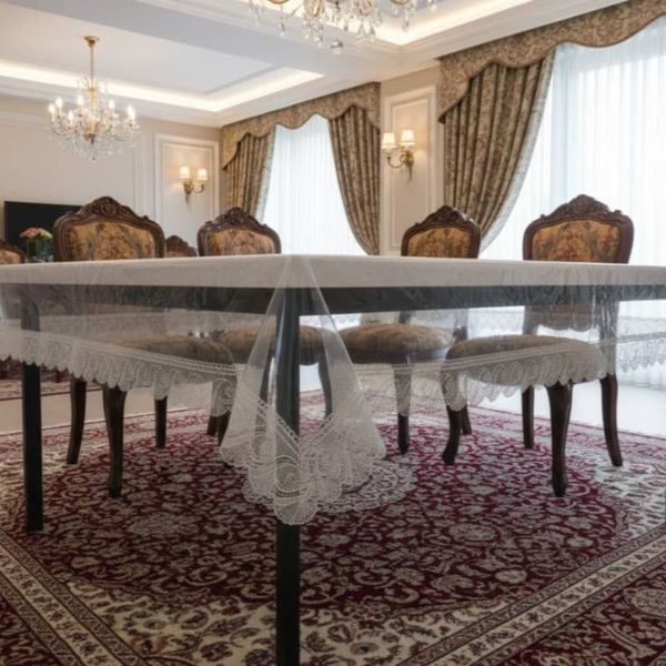 رومیزی شفاف پی وی سی با حاشیه دانتل