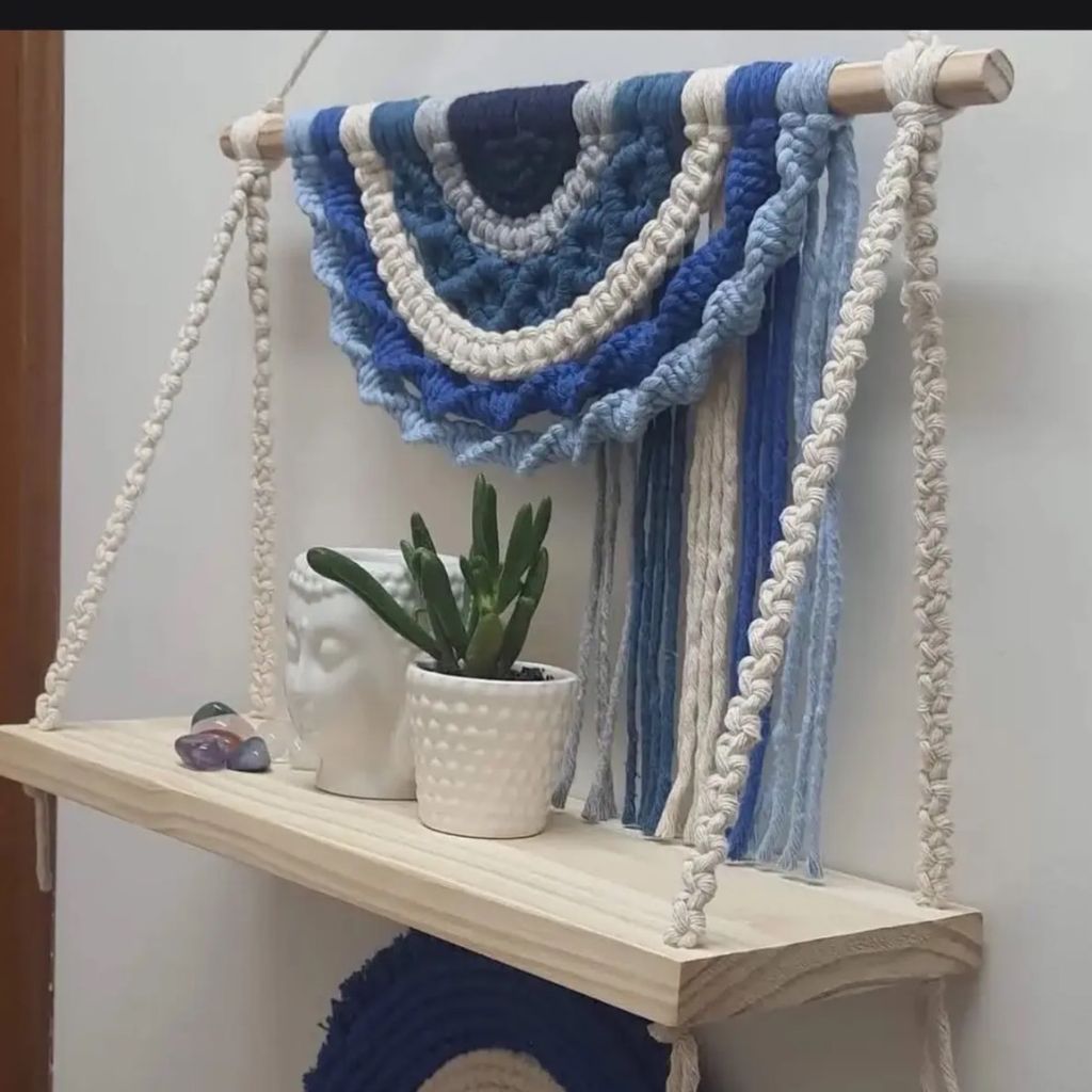 خرید اینترنتی شلف دیواری مکرومه بافی مدل چشم نظر