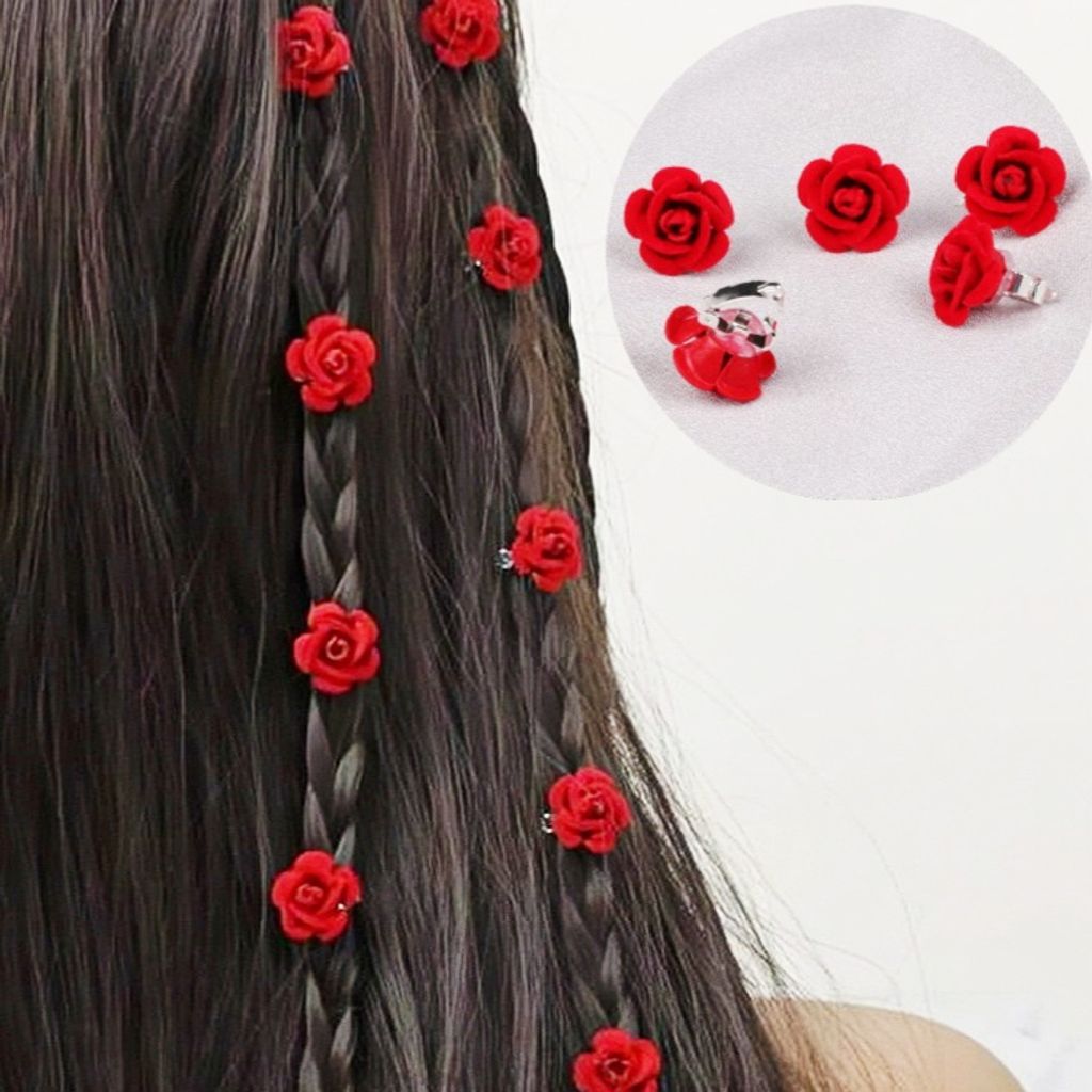 خرید اینترنتی قیمت قفل مو زنانه مدل گل رز مخملی قرمز استیل رنگ ثابت ضد حساسیت | دلسامه