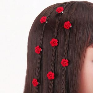 خرید اینترنتی قیمت قفل مو زنانه مدل گل رز مخملی قرمز استیل رنگ ثابت ضد حساسیت | دلسامه