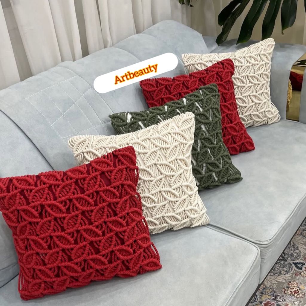 فروش اینترنتی کاور کوسن مکرومه جوانه ای
