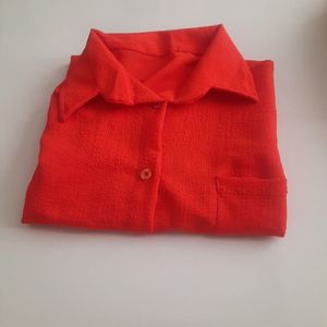 خرید اینترنتی قیمت شومیز زنانه تک جیب رنگ نارنجی فری سایز