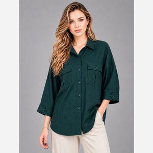 شومیز زنانه سبز دو جیب فری سایز