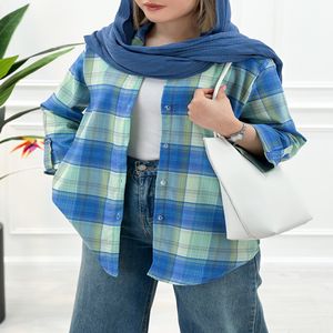 خرید اینترنتی قیمت شومیز مانتویی چهارخونه سوین