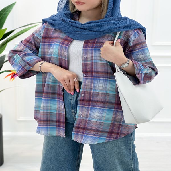 شومیز مانتویی چهارخونه سوین