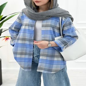 خرید اینترنتی قیمت شومیز مانتویی چهارخونه سوین