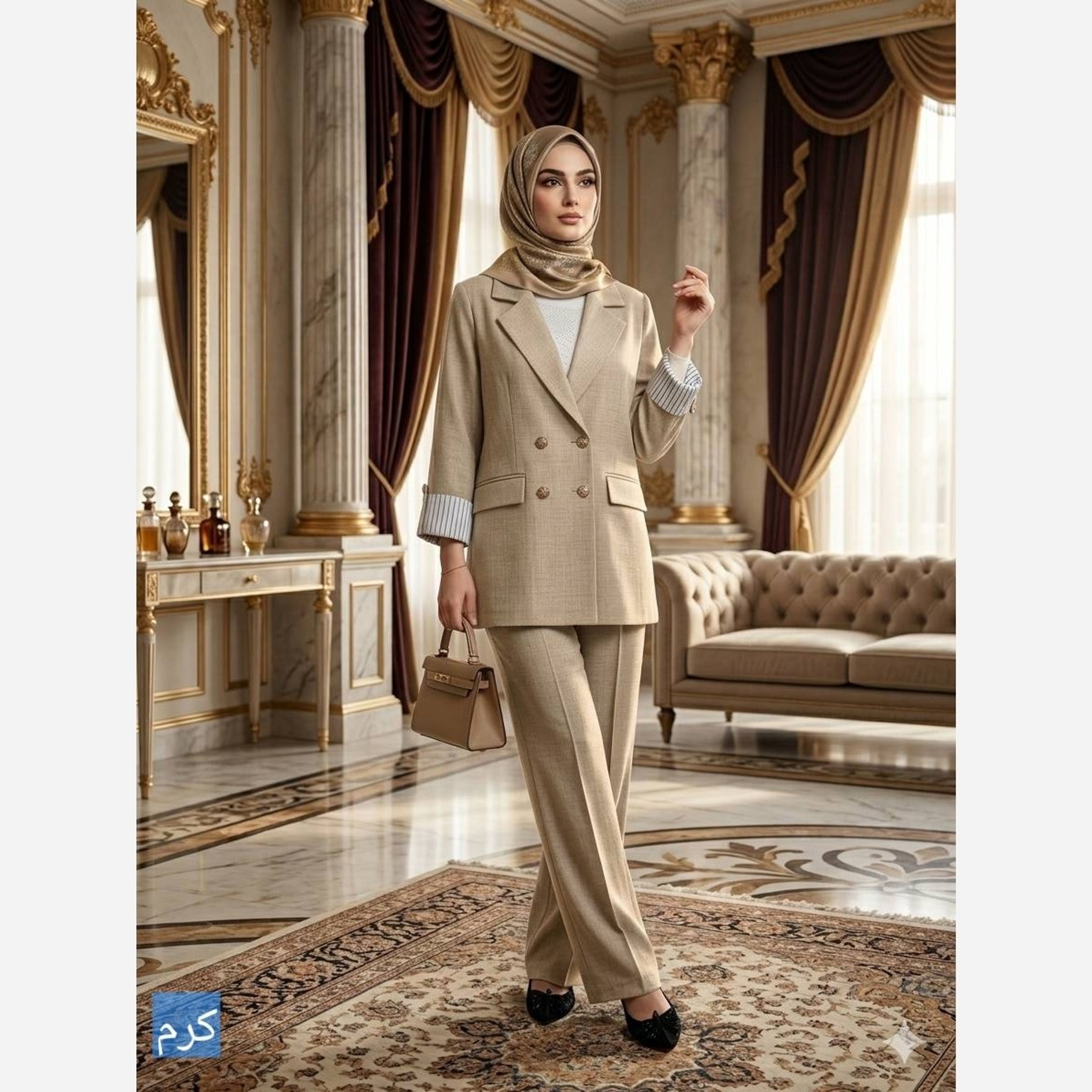 خرید اینترنتی قیمت کت شلوار شانتون ژاکارد مدل چوک کرم