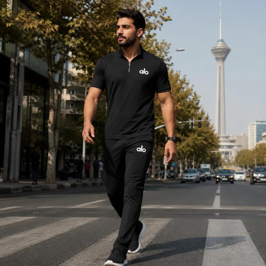 خرید اینترنتی ست مردانه نیم زیپ و شلوار مدل aloمشکی