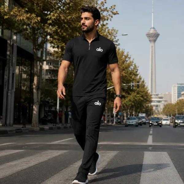 ست مردانه نیم زیپ و شلوار مدل aloمشکی