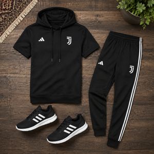 خرید اینترنتی قیمت پکیج ست تیشرت کلاهدار و شلوار مردانه مدل Juventus کفش ورزشی مردانه مدل Alshen