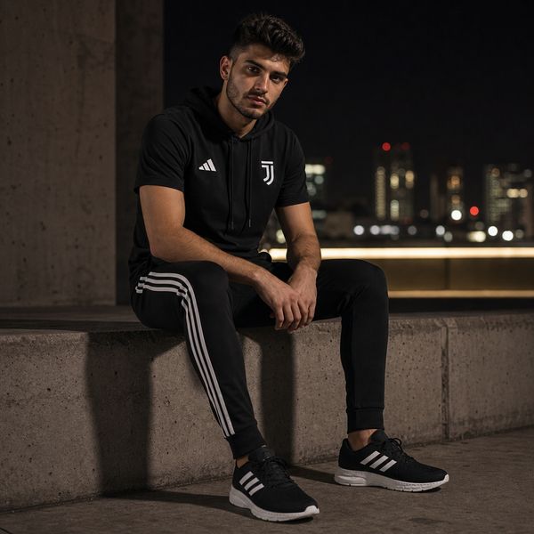 پکیج ست تیشرت کلاهدار و شلوار مردانه مدل Juventus کفش ورزشی مردانه مدل Alshen