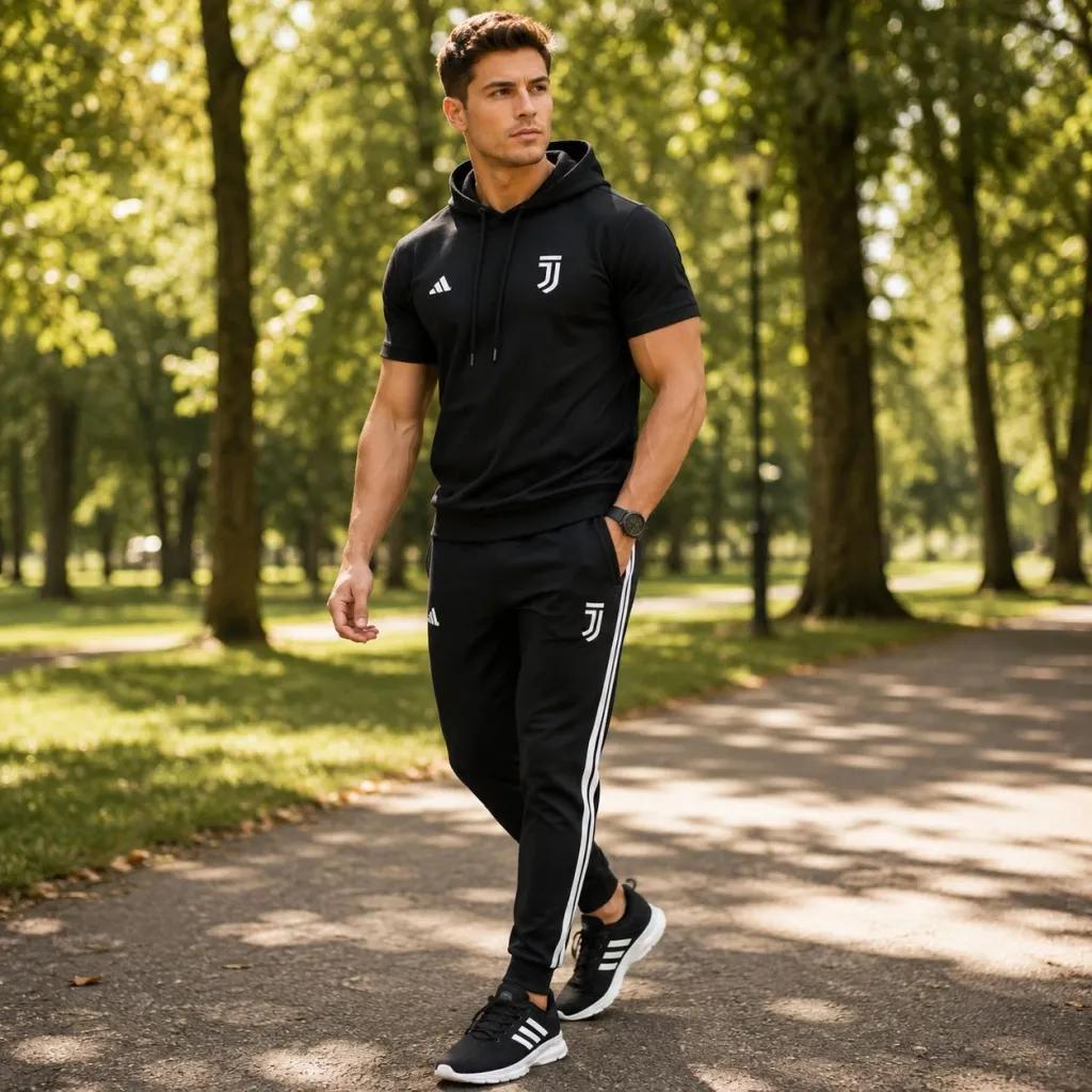 خرید اینترنتی قیمت پکیج ست تیشرت کلاهدار و شلوار مردانه مدل Juventus کفش ورزشی مردانه مدل Alshen
